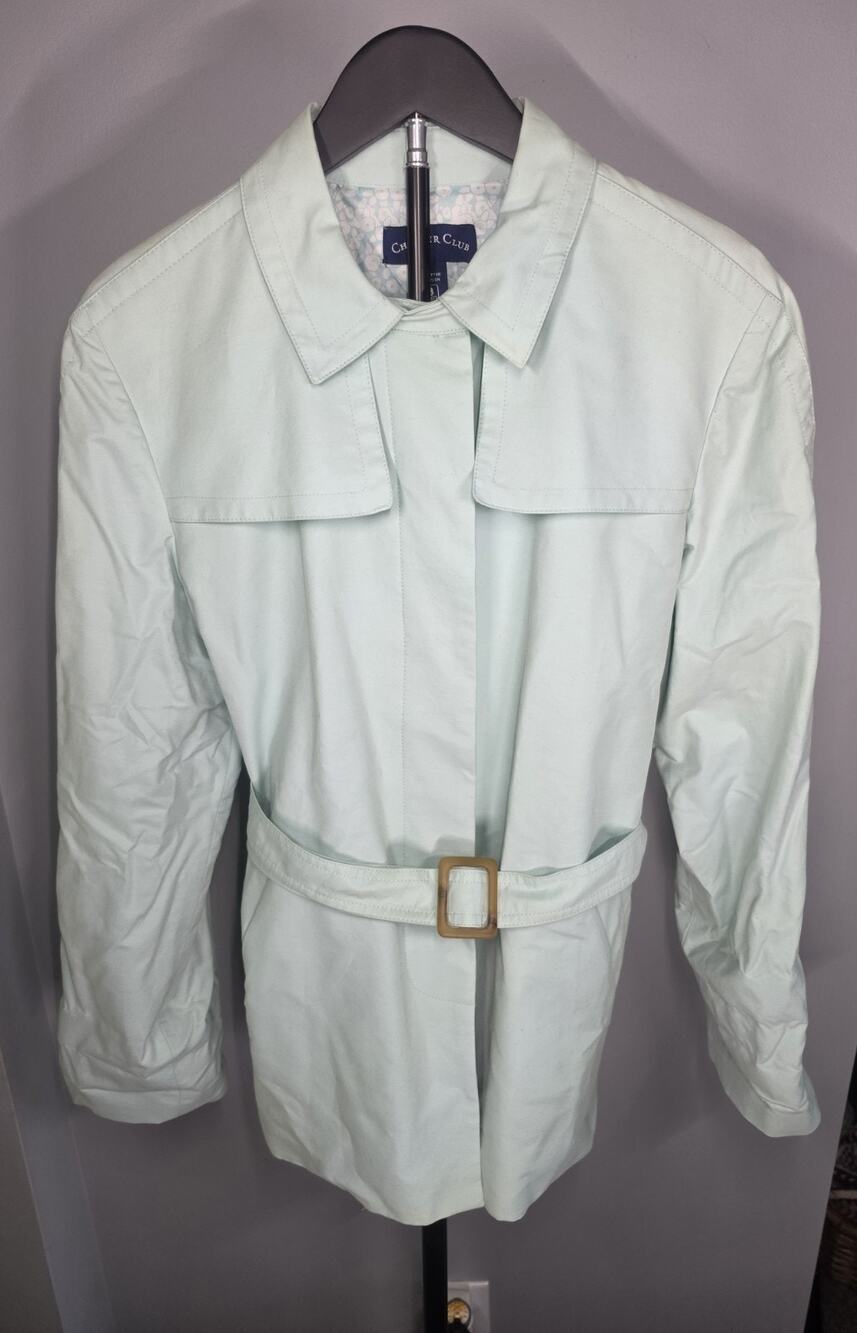 Charter Club Womens L Mint Green Cute Belted Trench Coat Light Academia Feminine
